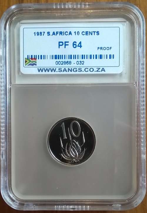 1987 SA 10 Cent SANGS SLABBED PROOF 64