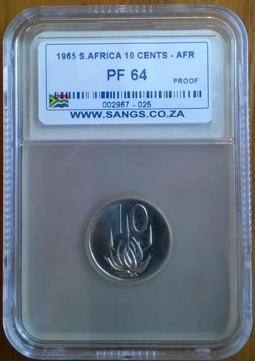 1965 RSA AFRIKAANS 10 CENT SANGS SLABBED PROOF 64  ONLY 24988 MINTED