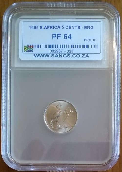 1965 RSA ENGLISH 5 CENT SANGS SLABBED PROOF 64  ONLY 24988 MINTED