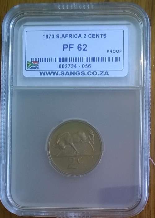 1973 RSA 2 CENT SANGS SLABBED PROOF 62