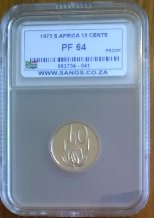 1973 RSA 10 CENT SANGS SLABBED PROOF 64