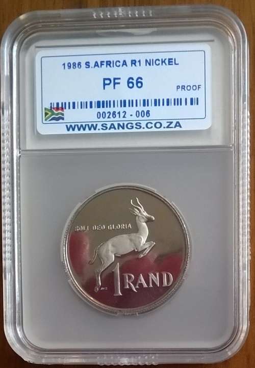 1986 RSA NICKEL R1 SANGS SLABBED PROOF 66!!! HIGH GRADE!!!!!
