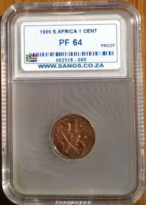 1986 SA 1 CENT SANGS GRADED PROOF 64