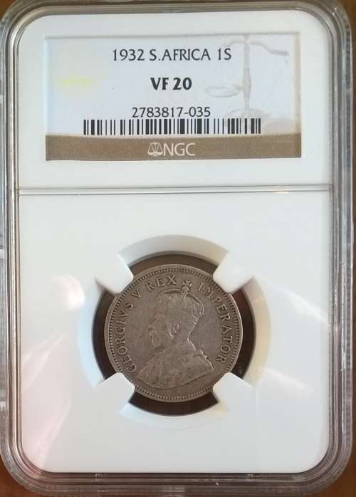 1932 SA SILVER 1 SHILLING NGC GRADED VF20