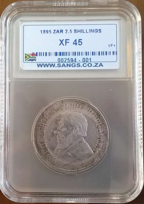 1895 SILVER TWO AND A HALF SHILLINGS SANGS GRADED XF45