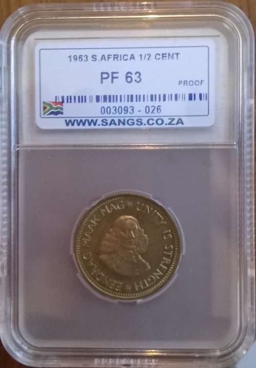 1963 SA HALF CENT SANGS GRADED PROOF 63
