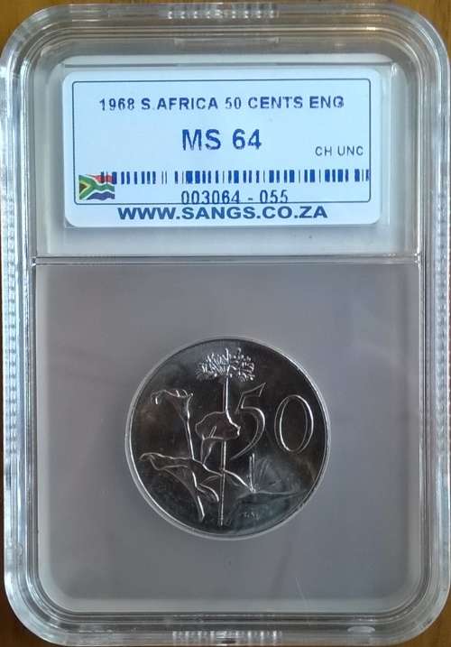 1968 RSA ENGLISH 50 CENT SANGS SLABBED MS 64