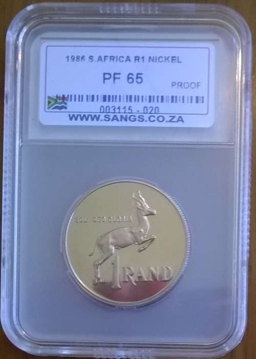 1986 SA NICKEL R1 SANGS GRADED PROOF 65