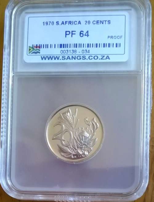 1970 SA 20 CENT SANGS SLABBED PROOF 64