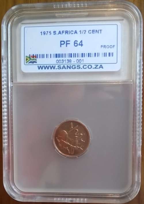 1975 SA HALF CENT SANGS SLABBED PROOF 64