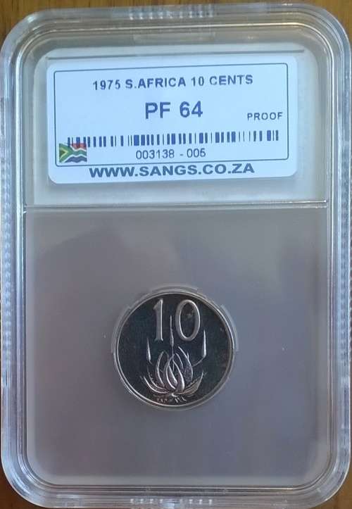1975 SA 10 CENT SANGS SLABBED PROOF 64