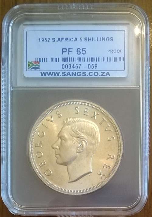 1952 SA SILVER 5 SHILLING SANGS GRADED PROOF 65!!! HIGH GRADE!!!!