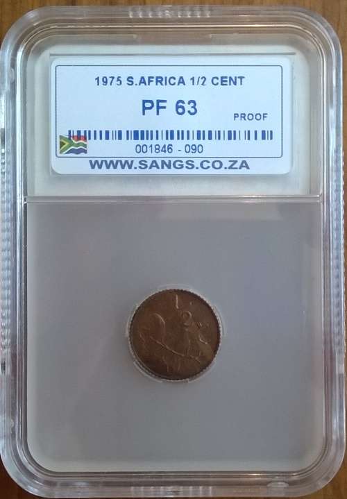 1975 SA HALF CENT SANGS SLABBED PROOF 63