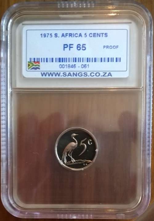 1975 SA 5 CENT SANGS SLABBED PROOF 65 HIGH GRADE!!!!!