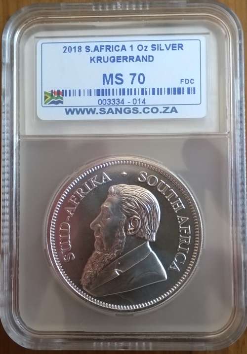 2018 SA 1 OZ SILVER KRUGERRAND SANGS GRADED MS 70!!!!!!  PERFECT COIN!!!