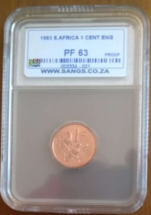 1965 RSA ENGLISH 1 CENT SANGS SLABBED PROOF 63!!!!!!