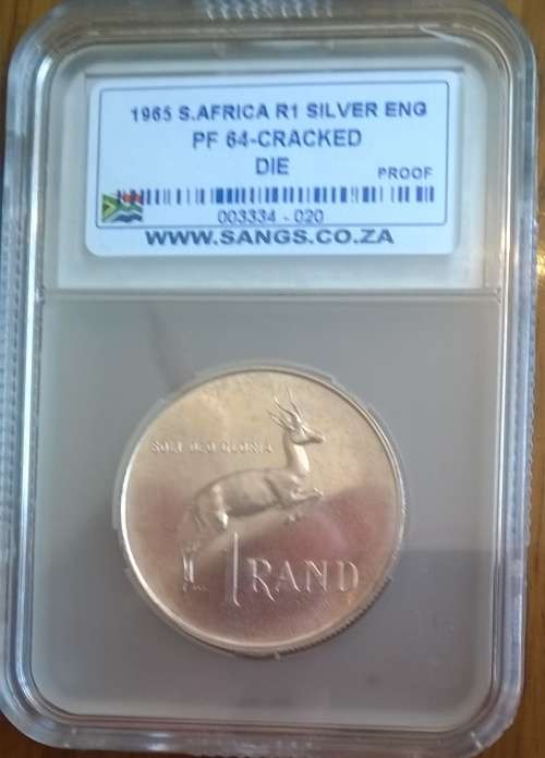 1965 RSA SILVER ENGLISH R1 SANGS SLABBED PROOF 64 CRACKED DIE