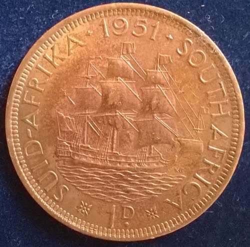 1951 SA COPPER 1 PENNY CIRCULATED AND UNGRADED