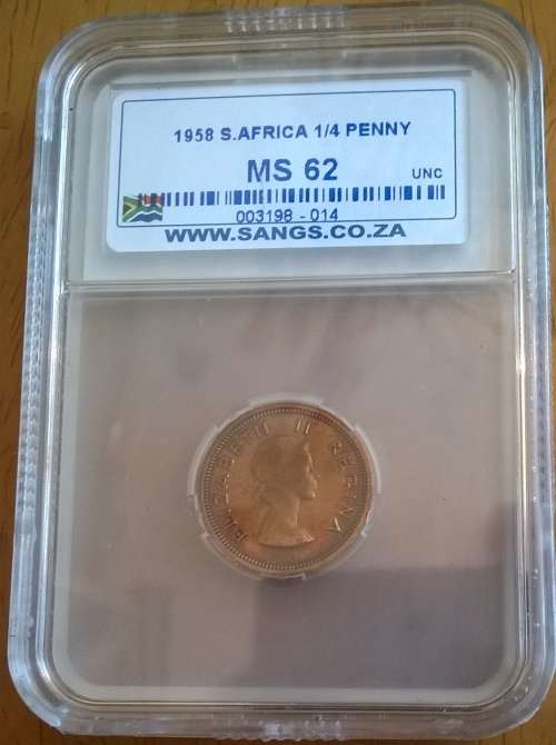 1958 SA QUARTER PENNY SANGS GRADED MS 62