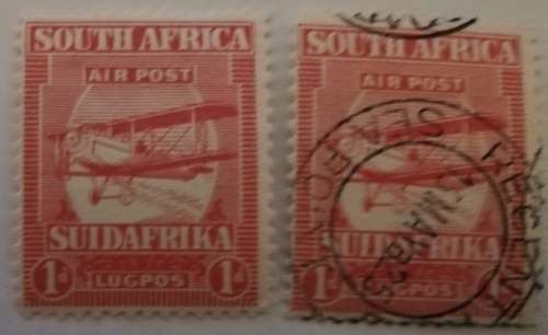 SOUTH AFRICA 1925 AIRMAIL STAMP 1d MH AND ONE USED STAMP SACC 25