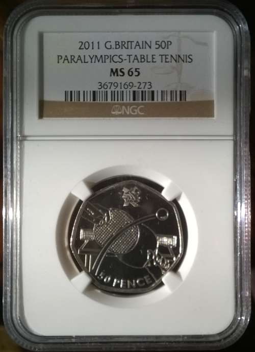 Great Britain 2011 - 50 Pence Paralympics Table Tennis NGC Graded MS65