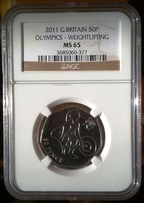 Great Britain 2011 - 50 Pence Olympics Weightlifting NGC Graded MS65