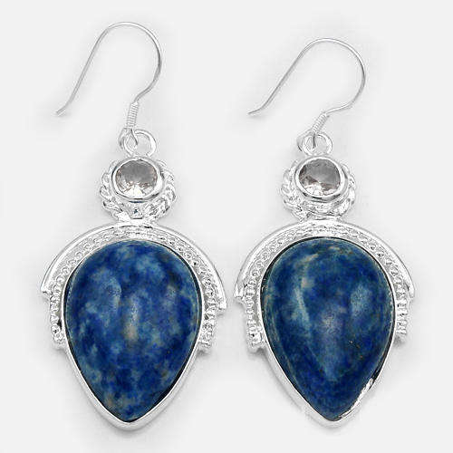 BEAUTIFUL FASHION SODALITE AND CITRINE GEMSTONE EARRINGS - 925 SILVER