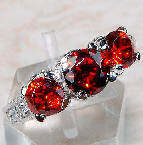 Awesome Red Topaz with White Topaz & 925 SOLID STERLING SILVER ring, size 7.