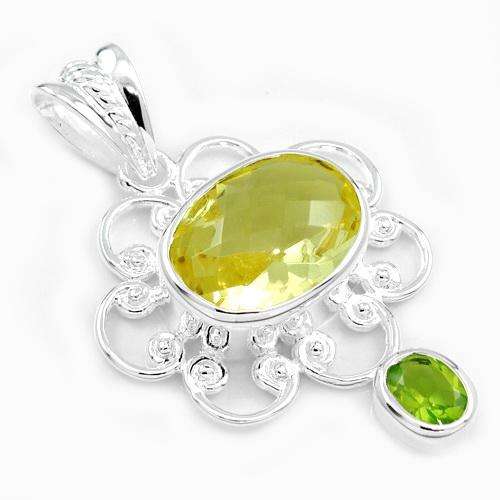 BEAUTIFUL FASHION LIGHT CITRINE AND GREEN QUARTZ GEMSTONE PENDANT