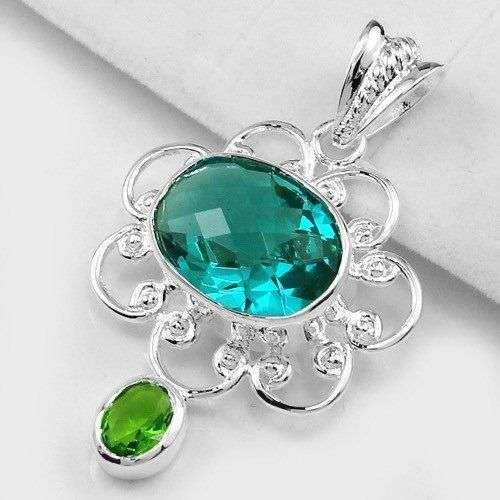 BEAUTIFUL FASHION PRASIOLITE AND GREEN QUARTZ GEMSTONE PENDANT