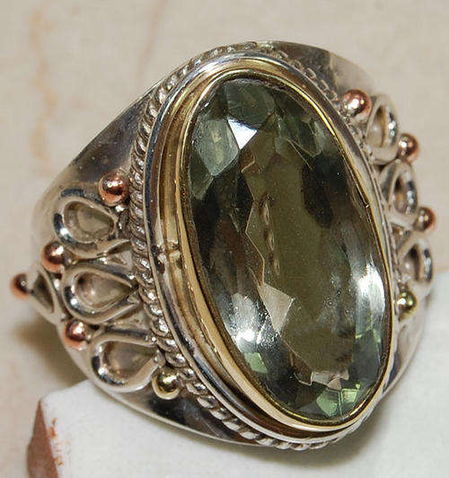 10 carat Victorian Style Green Amethyst & 925 SOLID STERLING SILVER, size 7.