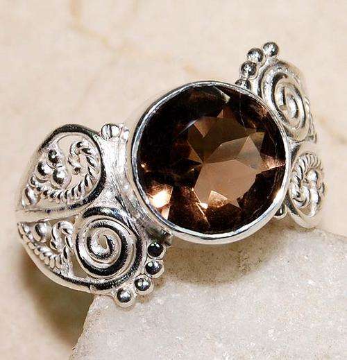 7ct Smoky Topaz & 925 Solid Sterling Silver Filigree Ring Size 10