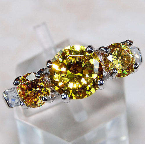 Yellow Topaz, White Topaz & 925 Solid Sterling Silver Ring Size 6