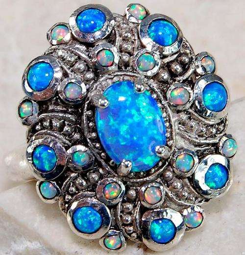 BLUE FIRE OPAL & 925 SOLID STERLING SILVER filigree ring, size 6.75