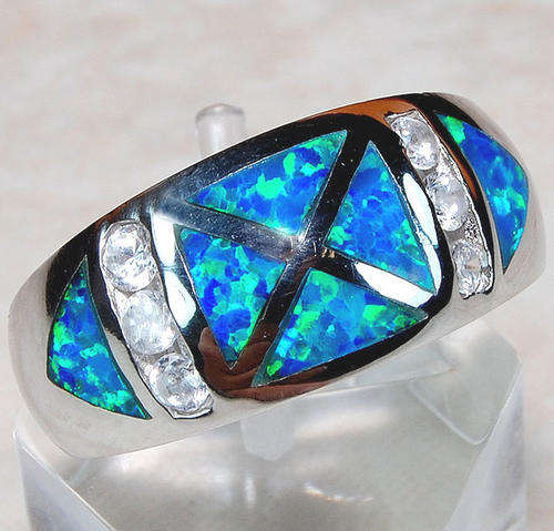 Australian Opal, White Topaz & 925 SOLID STERLING SILVER Ring Size 8