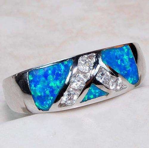 Australian Opal, White Topaz & 925 Solid Sterling Silver Ring Size 8,