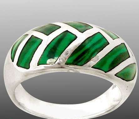 BEAUTIFUL MALACHITE ENAMEL STERLING SILVER RING SIZE 6