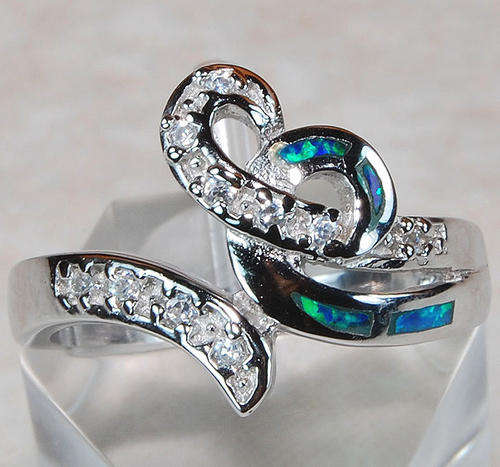 Australian Opal, White Topaz & 925 Solid Sterling Silver Ring Size 8