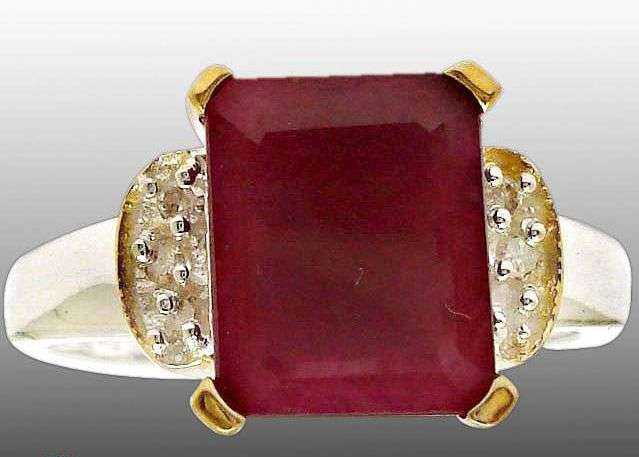 4.22cts SPARKLING DIAMOND RED RUBY OCTAGON CUT 925 STERLING SILVER RING Size 7