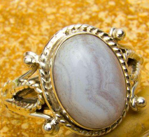 NATURAL BLUE LACE AGATE 925 STERLING SILVER RING SIZE 7