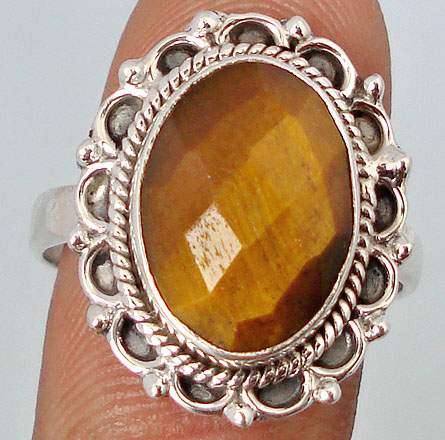 BEAUTIFUL 6.18ct TIGERS EYE 925 STERLING SILVER RING SIZE 7.5