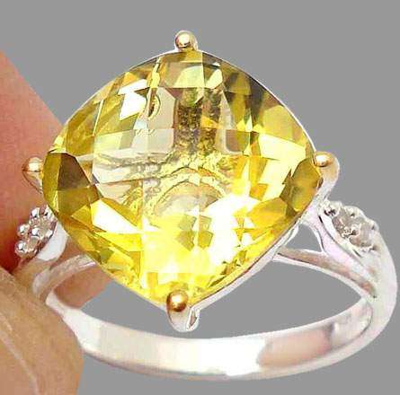 8.21Tcts DIAMOND & LEMON TOPAZ CUSHION CUT 925 STERLING SILVER RING SIZE 9