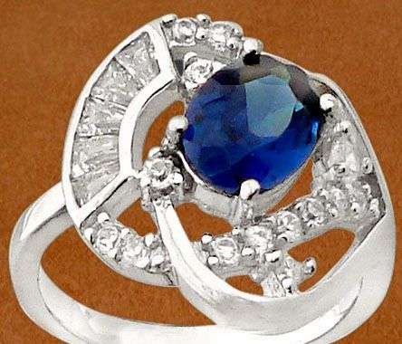 4.42cttw EXCELLENT BLUE SAPPHIRE WHITE TOPAZ 925 SILVER RING size 6.5