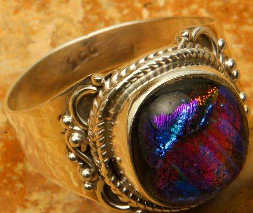 NATURAL DICHROIC GLASS STERLING SILVER RING SIZE 7 1/2