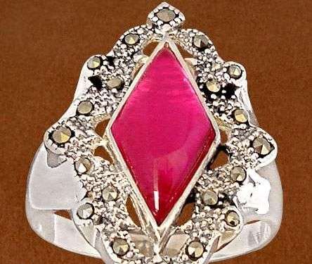 6.04 CT CR RUBY, MARCASITE STERLING SILVER RING SIZE 7