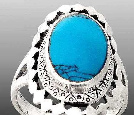 BLUE TURQUOISE OVAL STERLING SILVER SOLITAIRE RING SIZE 7.5