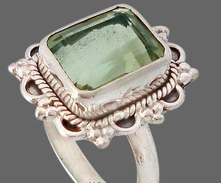 GREEN AMETHYST OCTAGON CUT 925 STERLING SILVER SOLITAIRE RING size 6