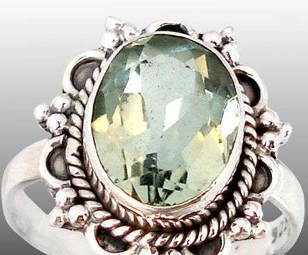 GREEN AMETHYST OVAL CUT 925 STERLING SILVER SOLITAIRE RING size 6 3/4