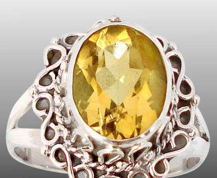YELLOW OVAL CUT CITRINE 925 STERLING SILVER SOLITAIRE RING SIZE 7