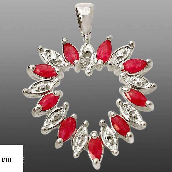 LUSTY PINK RUBY DIAMOND HEART STERLING SILVER PENDANT